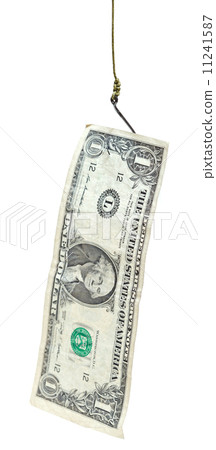 fishing with 1 dollar banknote lure on fishhook 11241587