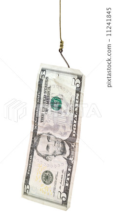fishing with 5 dollars banknote bait on fishhook 11241845