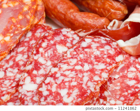 various sliced meat specialties on plate 11241862