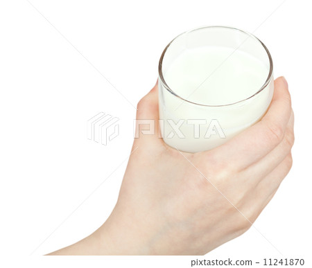 above view of hand holding glass of milk 11241870
