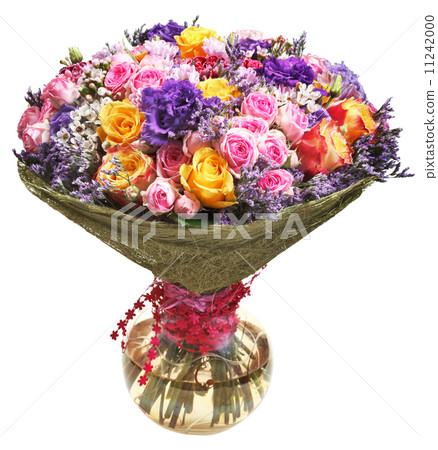 bunch of flowers in glass bowl isolated 11242000