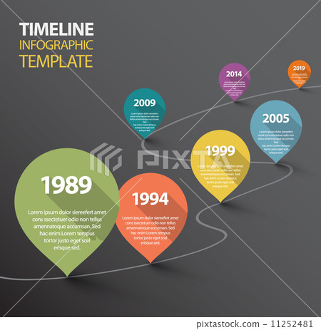 Infographic dark Timeline Template with pointers 11252481