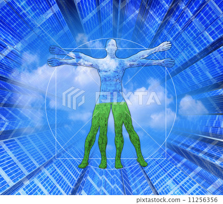 Images of the human body of the grassland plus skyscrapers 11256356