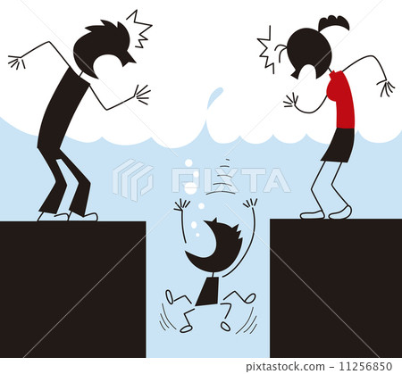 孩子落入洪水的沙井 11256850