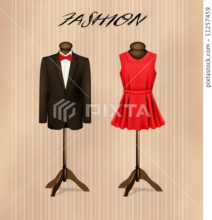 A suit and a retro formal dress on mannequins.... - Stock Illustration  [11257459] - PIXTA