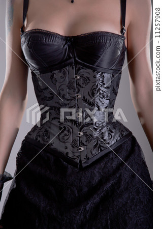 Close-up shot of elegant woman in silver corset 11257908