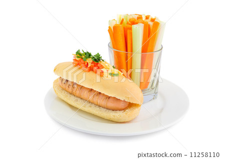 Healthy hotdog on plate isolated  11258110