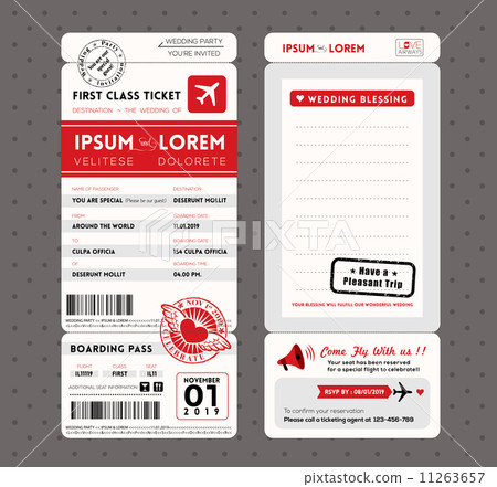 Modern Boarding Pass Wedding Invitation design Template Vector 11263657