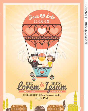 Cute Groom and Bride on Balloon Wedding invitation card Cute Groom and Bride on Balloon Wedding invitation card 11263659