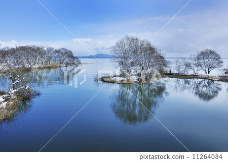 琵琶湖在冬天 图库照片