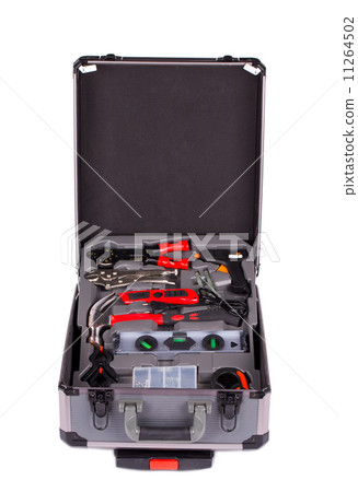 Suitcase full of various tools. Isolated on white 11264502
