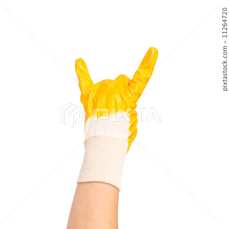 Hand in glove showing rock sign. Hand in glove showing rock sign. 11264720