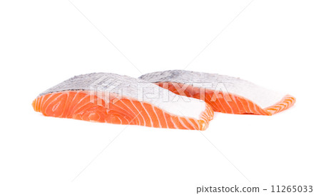 Fresh red salmon fillet slices. 11265033