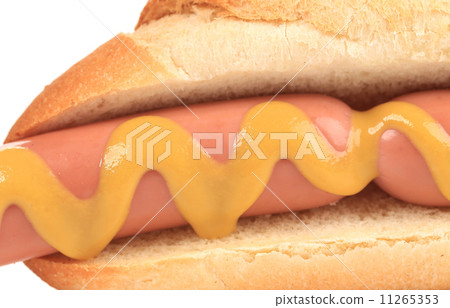Tasty hot dog with mustard. Tasty hot dog with mustard. 11265353
