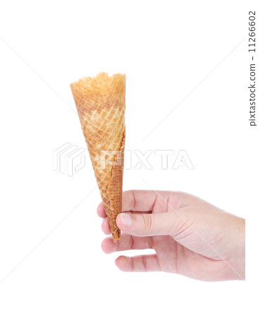 Hand holds empty ice cream corn. Hand holds empty ice cream corn. 11266602