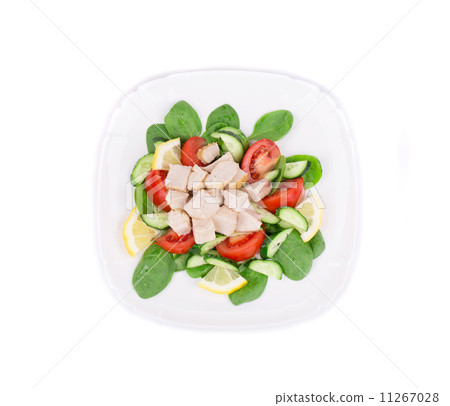 Radish salad with grilled chicken fillet. 11267028