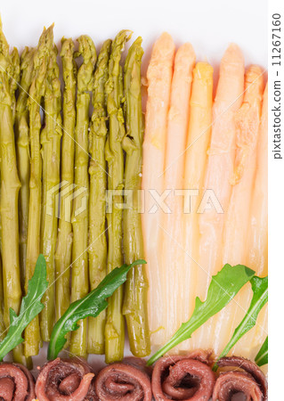 Closeup of asparagus salad with anchovies. Closeup of asparagus salad with anchovies. 11267160