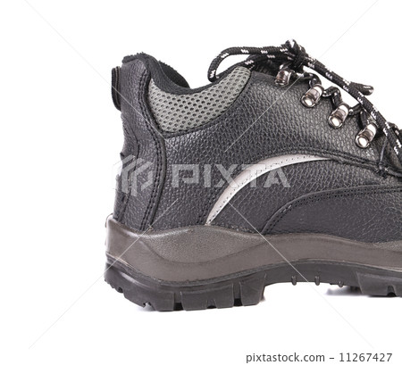 Black leather hiking boot. Black leather hiking boot. 11267427
