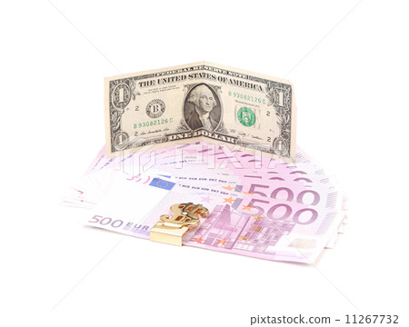 One dollar and five euro notes. 11267732