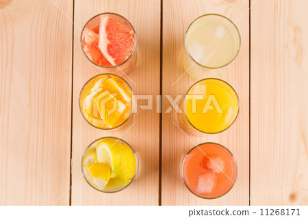 Lemonade orange and grapefruit juice on table. Lemonade orange and grapefruit juice on table. 11268171