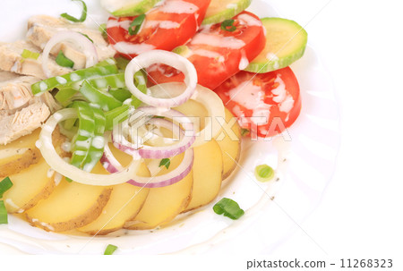 Chicken salad with potatoes and zucchini. 11268323