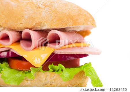 Close up of tasty sandwich with ham and tomatoes. 11268450