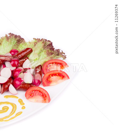 Radish salad with sausage. Close up. 11269374