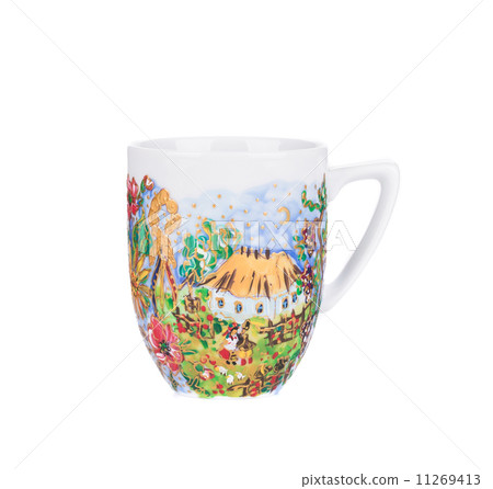 Close up of cup for tea with drawing. Close up of cup for tea with drawing. 11269413