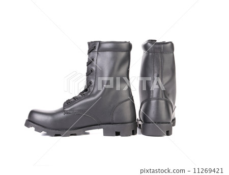 Pair of black leather boots. 11269421