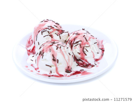 White ice cream with red syrup. White ice cream with red syrup. 11271579