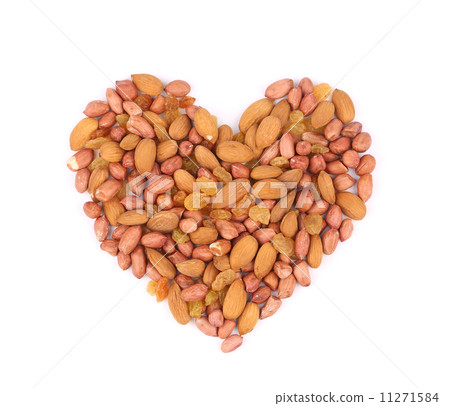 Heart shape of raisins and peanuts. Heart shape of raisins and peanuts. 11271584