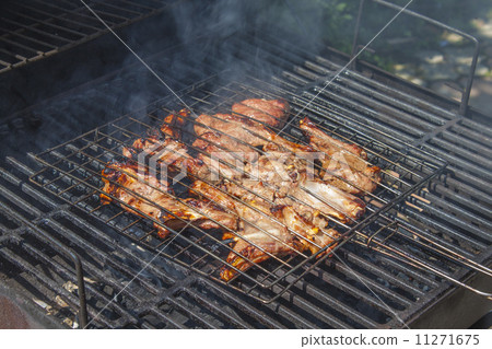 Grilled meat in special fixture. 11271675