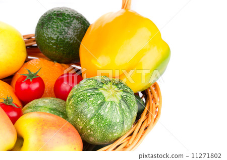Vegetables in wicker basket. Vegetables in wicker basket. 11271802