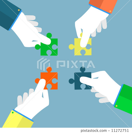 Businessman assembling jigsaw puzzle 11272751
