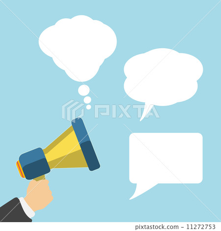 Hand holding a yellow megaphone with bubble 11272753