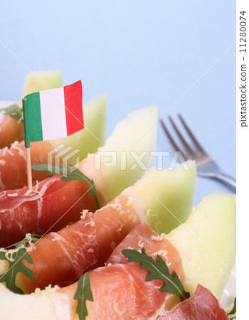 Ripe melon with ham, parmesan with Italy flag Ripe melon with ham, parmesan with Italy flag 11280074
