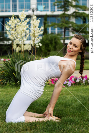 Beautiful pregnant woman relaxing in the park Beautiful pregnant woman relaxing in the park 11280308