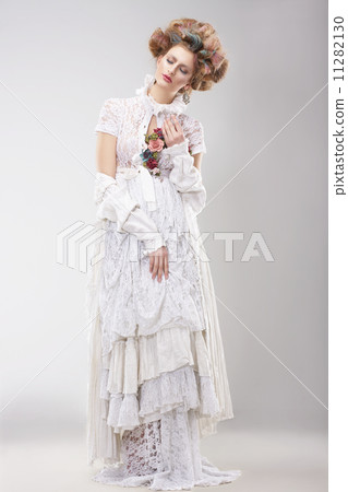 Gorgeous Outre Female in Lacy White Dress with Flowers 11282130
