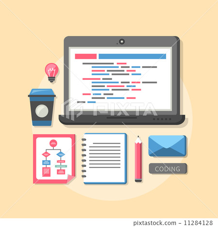 flat design concept of process web page coding - Stock Illustration ...