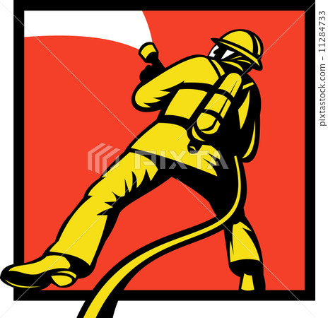 Firefighter or fireman aiming a fire hose - Stock Illustration ...