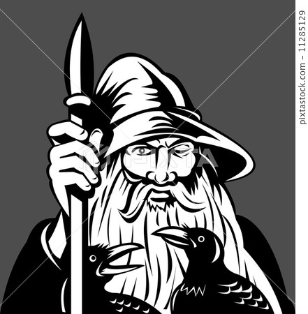 Norse God Odin holding spear with ravens 11285129