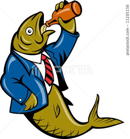 Herring fish business suit drinking beer bottle 11285156