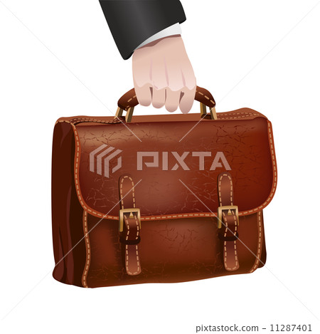 Businessman hand holds leather briefcase Businessman hand holds leather briefcase 11287401