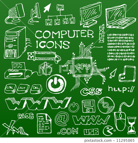 Set of white hand-drawn computer icons 11295865