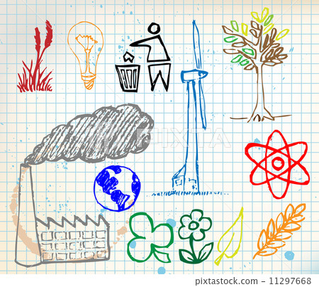 Set of colorful ecology hand-drawn icons - Stock Illustration [11297668 ...