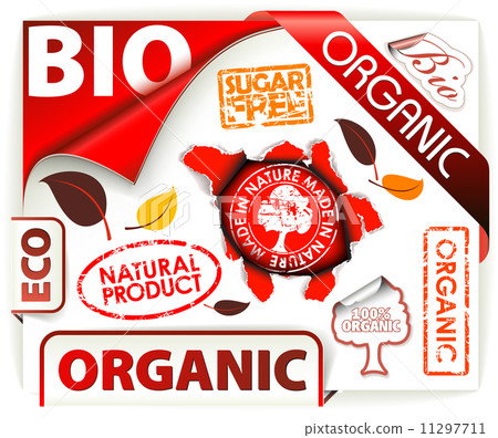 Set of red bio, eco, organic elements 11297711