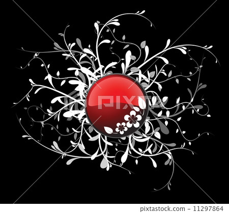 Red button with floral elements 11297864