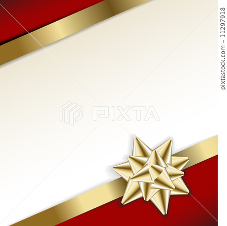 golden bow on a ribbon with white and red background 11297918