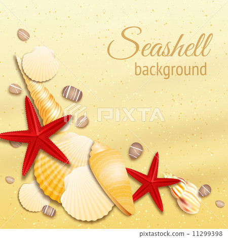 Seashell sand background poster 11299398