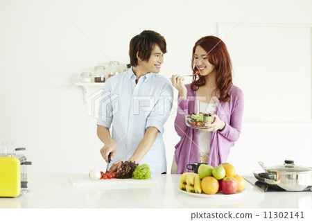 Couple Cooking Healthy Food In Kitchen Lifestyle Meal Preparation 11302141